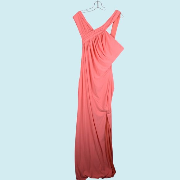 BCBGMAXAZRIA Dress Medium Coral One Shoulder Gathered Side Slit Column Gown NWT - Picture 4 of 15